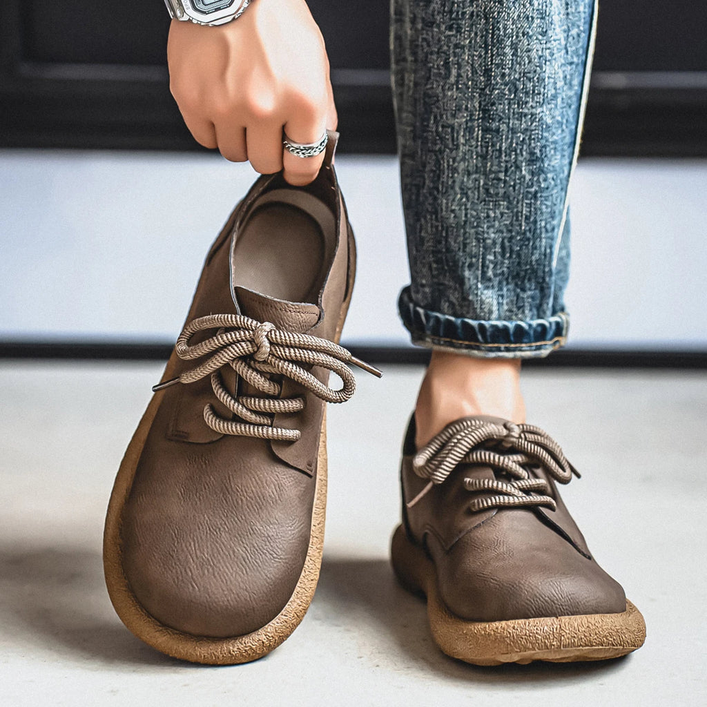 Men Plus Size Retro British Style PU Leather Shoes Ankle Comfortable Foot Feel Casual Shoe Wear-Resistant Outsole Walking Shoes