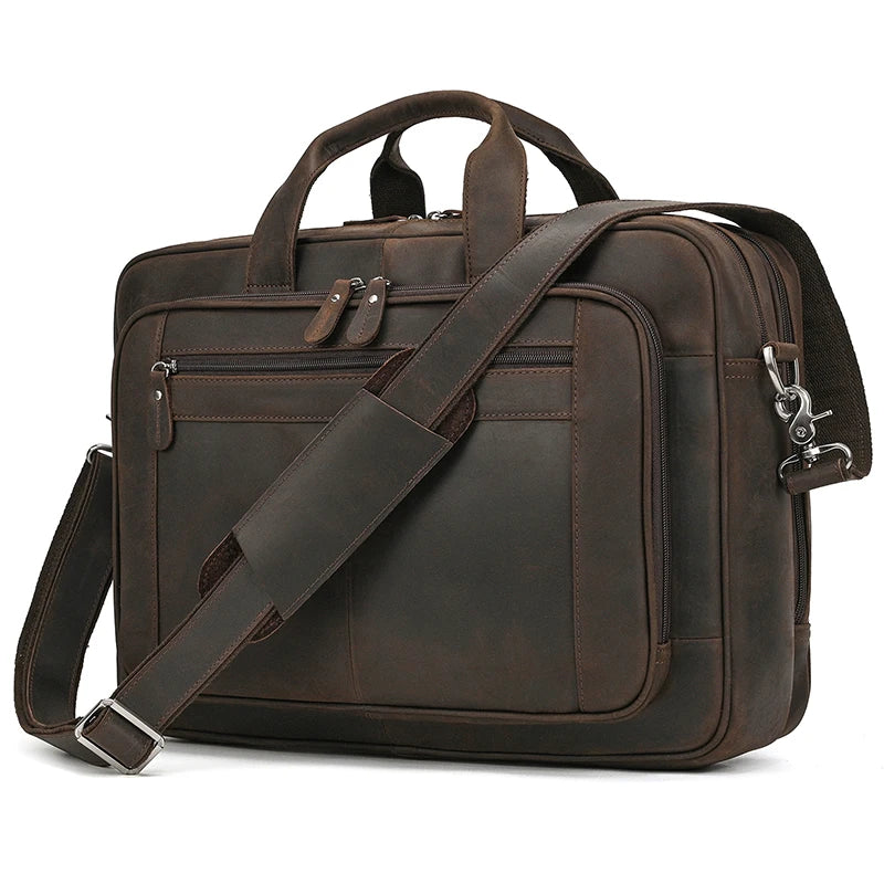 17.3 Inch Laptop Briefcase Genuien Leather Laptop Bag Business Travel Tote Bags Handbags for Men Male Large Brief Case Bag Retro