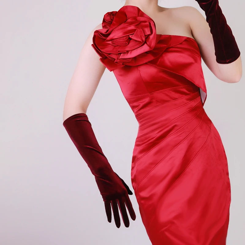 Velvet Gloves 70cm Extra Long Black Opera Female High Elastic Swan Velour Gold Velvet Touchscreen Women Evening Gloves WSR26