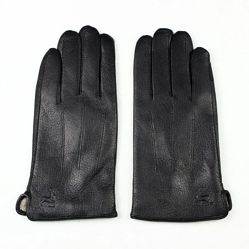 Men's Deer Skin Goat Skin Gloves Fashionable Driver's Autumn and Winter Thick Anti Cold and Warm Motorcycle Riding Gloves