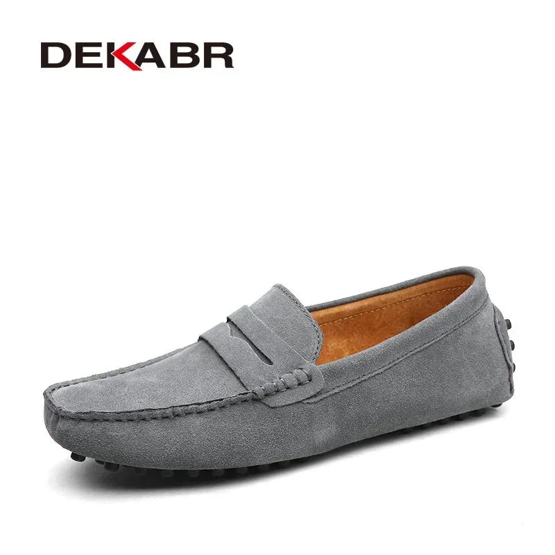 Mocasines de hombre DEKABR de talla grande 49, suaves, de alta calidad, para primavera y otoño, zapatos planos de cuero genuino para conducir, cálidos.