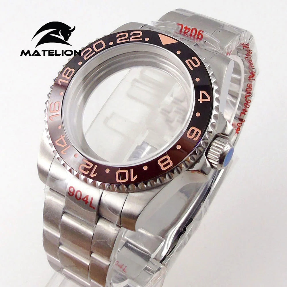 Koperta do zegarka Matelion 20ATM Dive 40mm SUB, pasuje do mechanizmów NH35, NH34 GMT, ETA 2824, PT5000, stalowa bransoleta, szafirowe szkło, 120 kliknięć, przesuwane zapięcie