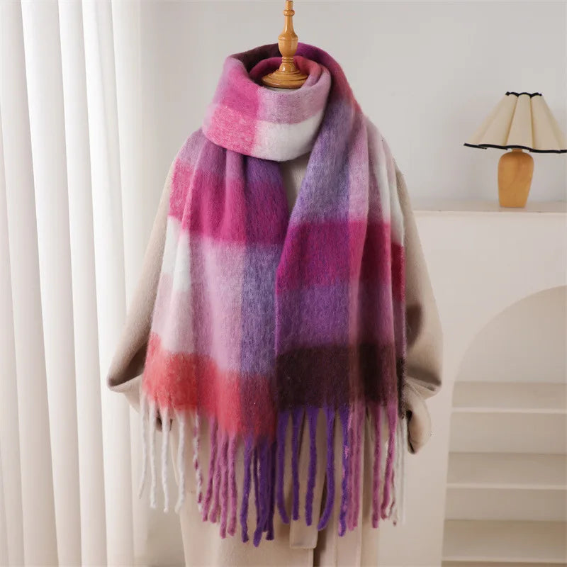 2026 Winter Thick Warm Scarf Women Cashmere Shawl and Wraps Pashmina Neckerchief Bufanda Female Rainbow Hairy Tessel Echarpe New