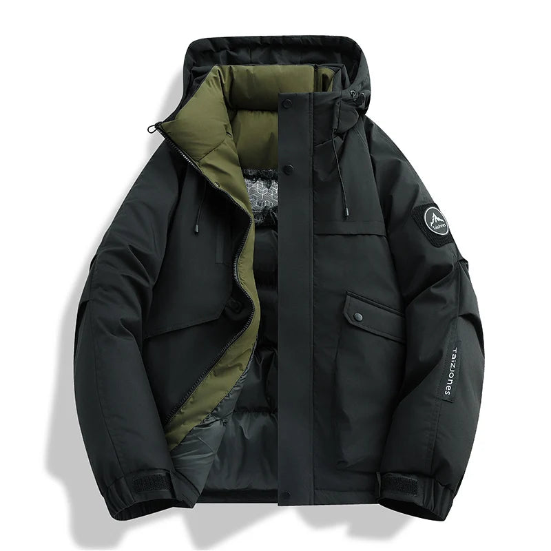 Men's Slim Fit Hooded Cotton and Polyester Winter Parka Jacket
