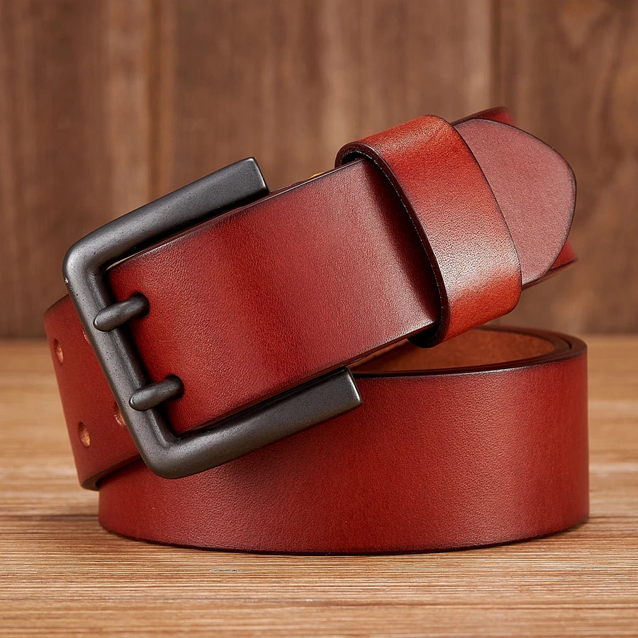 4.3cm Thick High Quality Cowskin Genuine Leather Belt for Men Luxury Designer Male Belt Double Pin Buckle Cowboy Jeans Strap