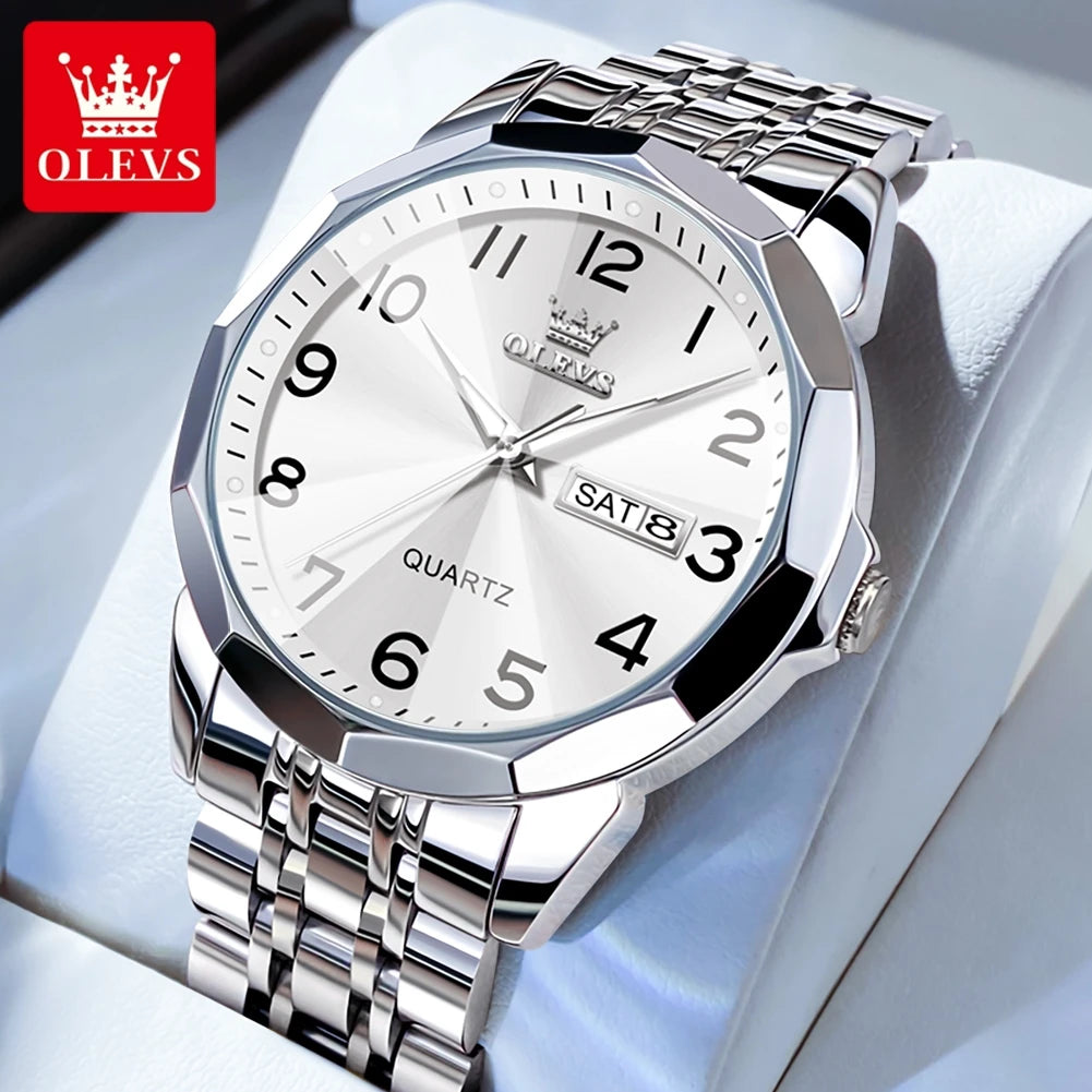 OLEVS 9970 Luxury Quartz Watch Classic Rhombus Mirror Waterproof Digital Dial Men's Watch Women's Watch Date Week Couple Watch
