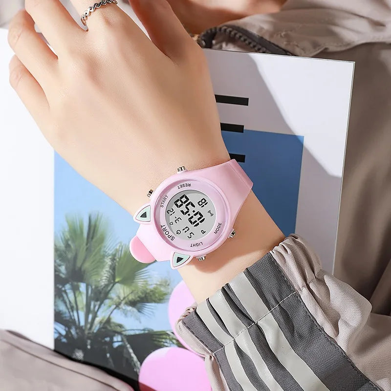 NUEVO Reloj deportivo 3D con orejas de gato para niños, relojes electrónicos para niñas y niños, reloj de pulsera digital LED luminoso e impermeable para estudiantes, regalos