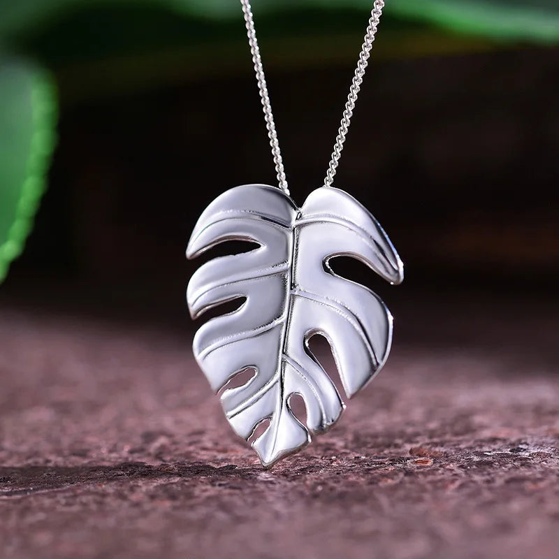 Lotus Fun Äkta 925 Sterling Silver Handgjorda Fina Smycken 18K Guld Monstera Blad Design Hänge Utan Halsband för Kvinnor Present