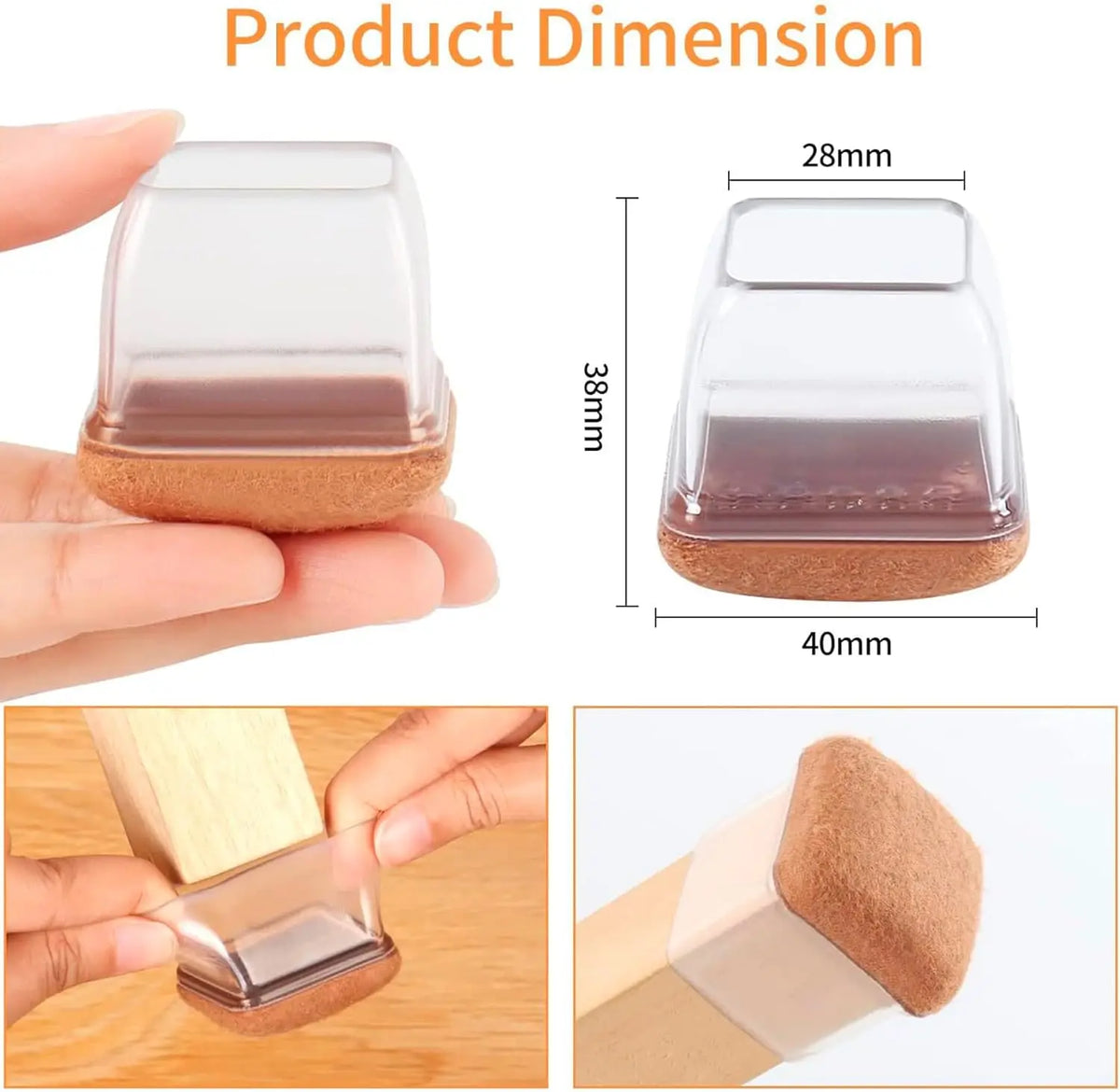 8PCS Thick Rubber Chair Leg Protector Covers Felt Bottom Furniture Pads Floor Protectors Caps to Reduce Noise and Prevent Scratc