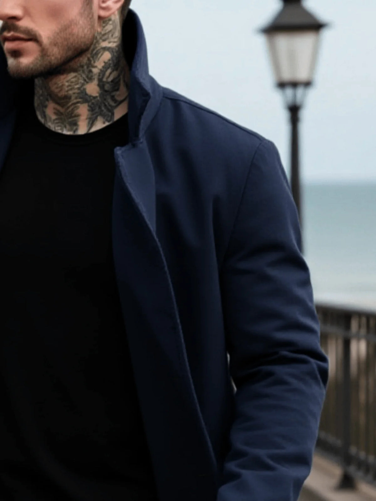 Men's Woolen Double Breasted Mid-Length Winter Coat with Lining
