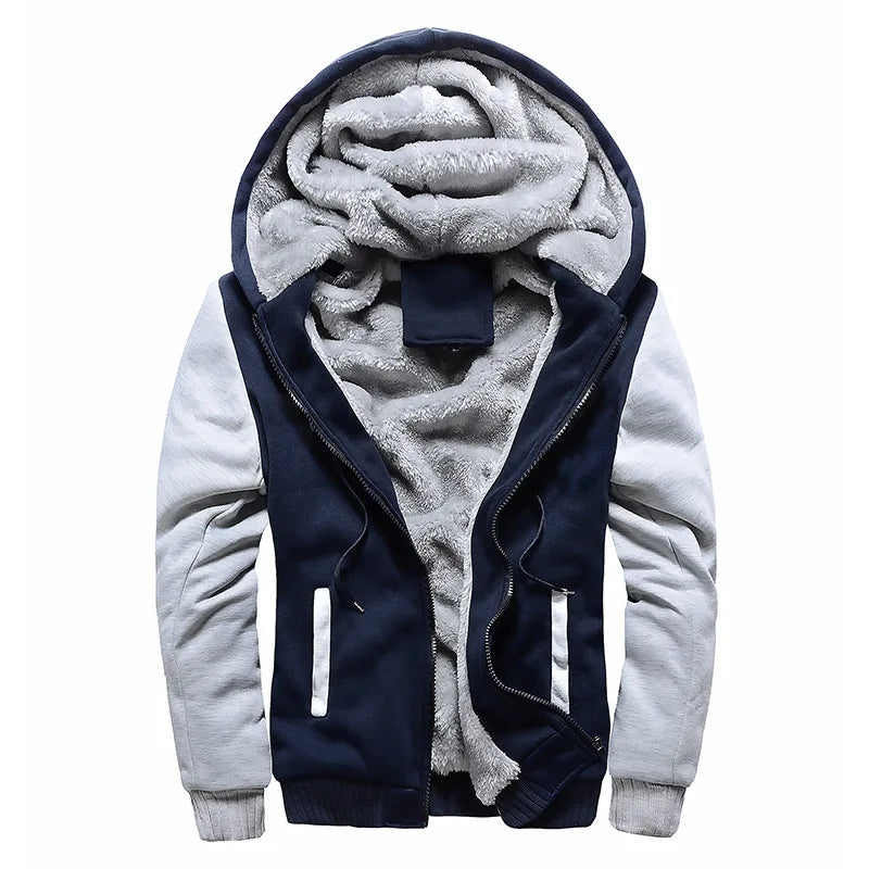 Chaquetas de invierno para hombre, chaqueta gruesa y cálida, ropa deportiva de marca, abrigo, pantalones, color sólido, forro polar, cremallera, con capucha, manga larga, ropa de abrigo masculina