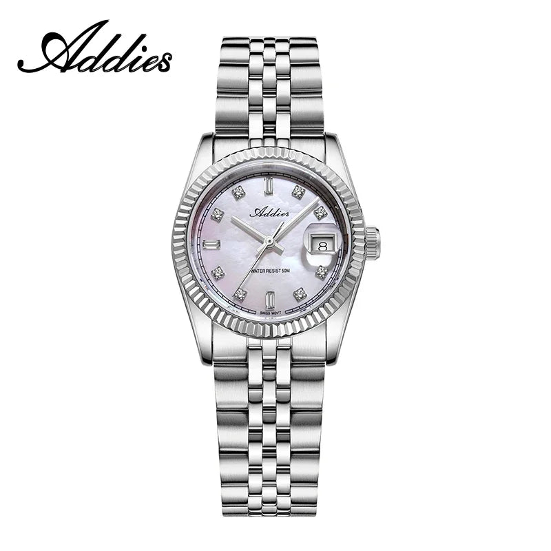 ADDIES New Luxury Women's Watches 28mm Sapphire Glass 50m Waterproof 316L Stainless Steel Business Quartz Wristwatch for Woman