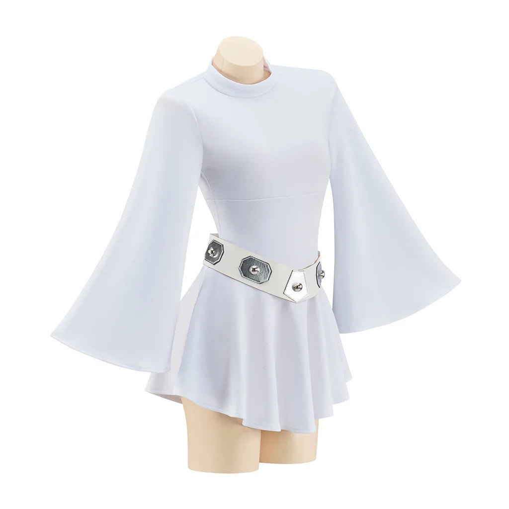 Princess Leia Cosplay Costume White Cotton Polyester Dress Set for Women