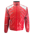 Men's Red PU Leather Jacket with Zipper and Turtleneck Collar
