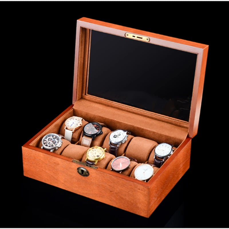 Caja de madera para 10 relojes, organizador de lujo de madera maciza, estuche expositor y soporte para relojes, caja de regalo para hombre