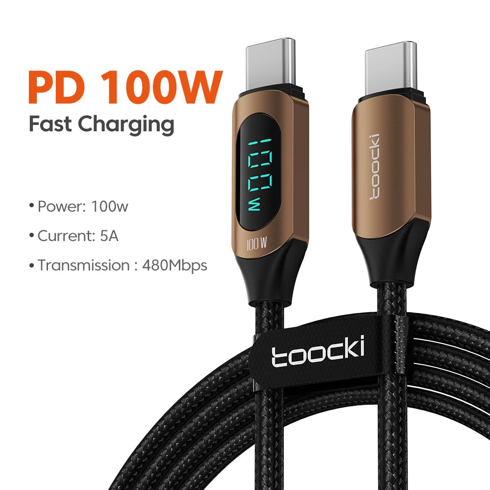 Cable de carga rápida Toocki de 100W USB-C a USB-C con pantalla PD