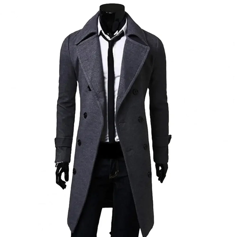 Gabardina sencilla, abrigo cruzado para hombre, chaqueta de color liso resistente al frío