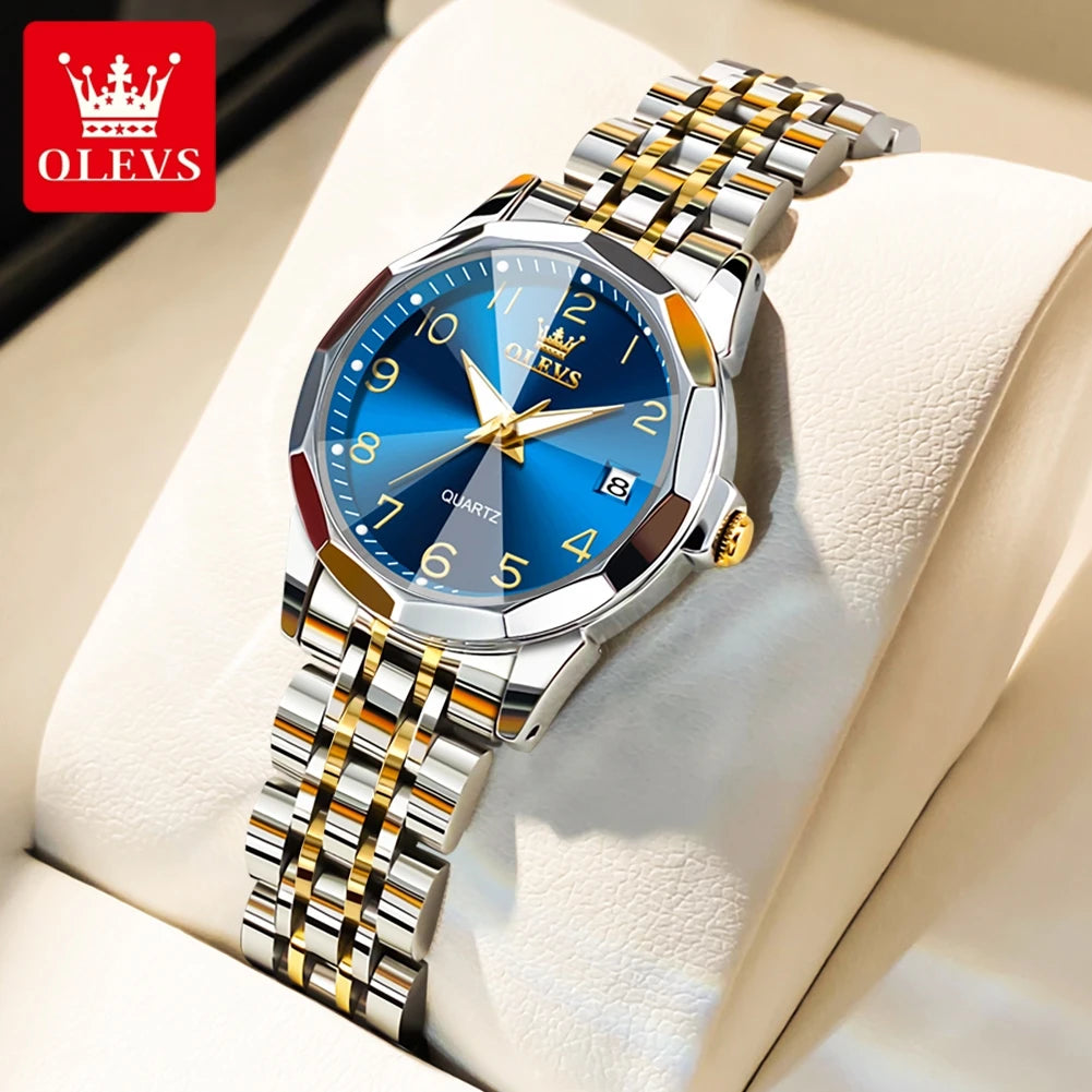 OLEVS 9970 Luxury Quartz Watch Classic Rhombus Mirror Waterproof Digital Dial Men's Watch Women's Watch Date Week Couple Watch