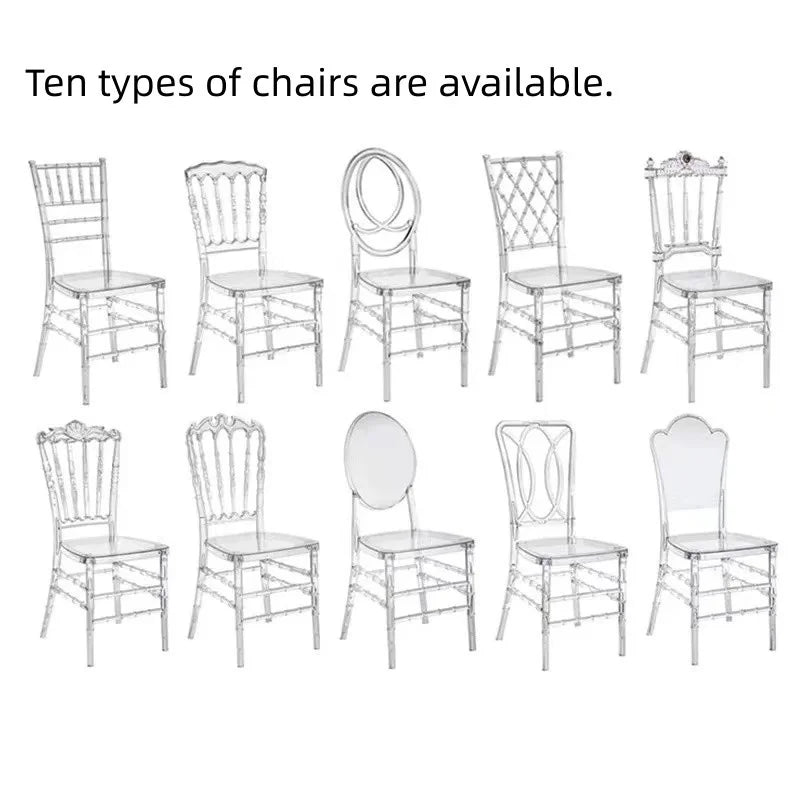 100 Pcs  Transparent Crystal Chiavari Detachable Acrylic Resin Funiture Wedding Chair for Wedding Moment or Hotel Party