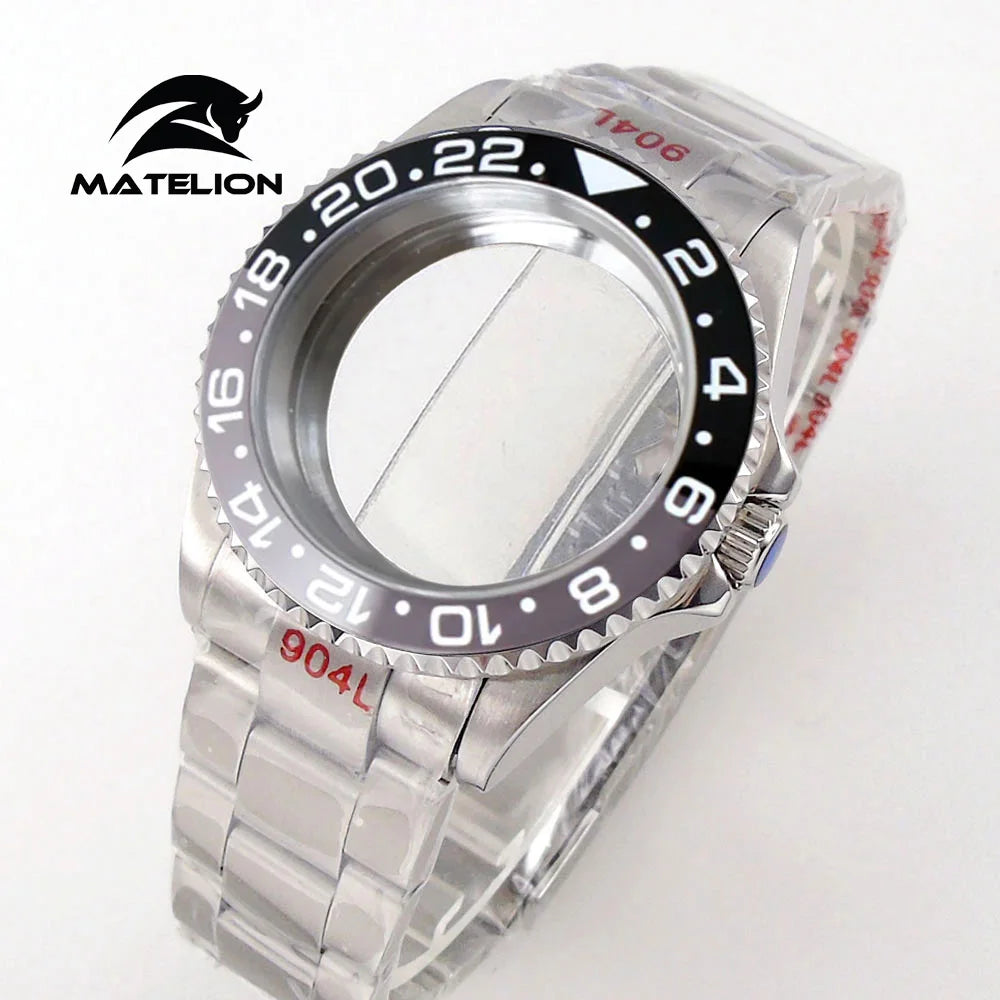 Koperta do zegarka Matelion 20ATM Dive 40mm SUB, pasuje do mechanizmów NH35, NH34 GMT, ETA 2824, PT5000, stalowa bransoleta, szafirowe szkło, 120 kliknięć, przesuwane zapięcie