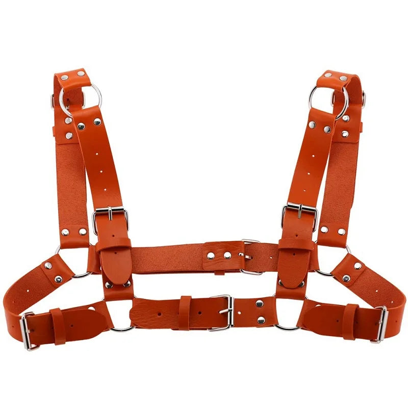 Arnés de pecho punk sexy para mujer y hombre, cadena corporal de metal enjaulado ajustable, gargantilla de cuero sintético, collar llamativo para fiesta y clubwear