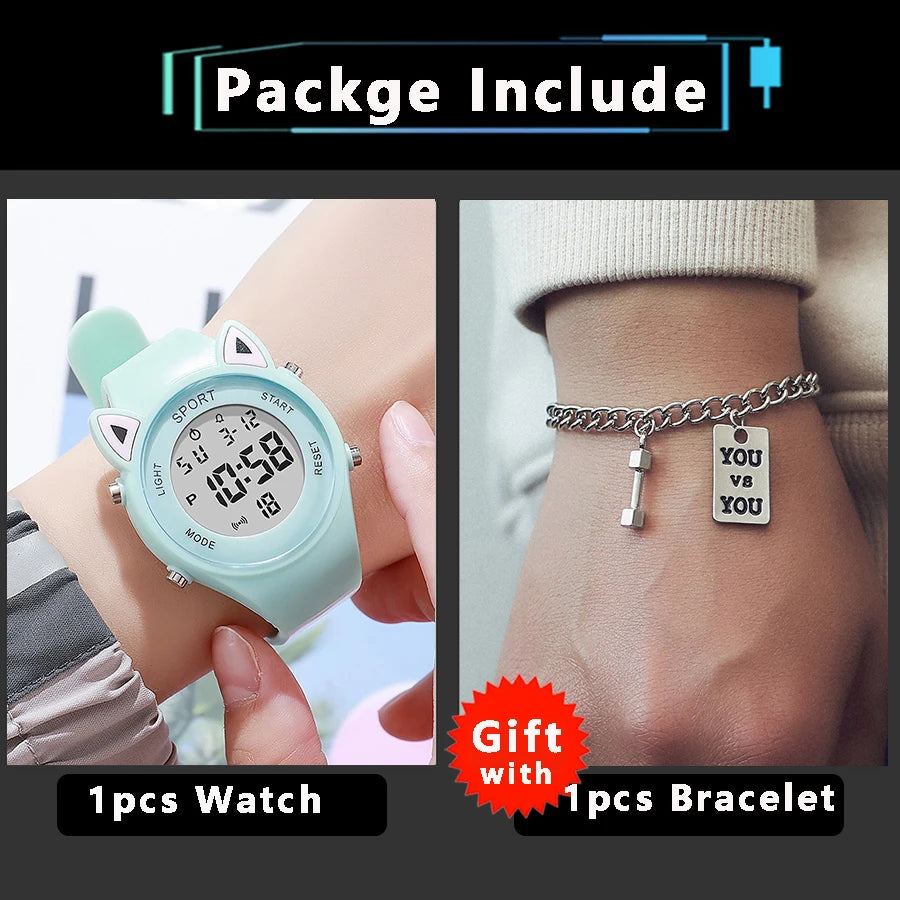 NUEVO Reloj deportivo 3D con orejas de gato para niños, relojes electrónicos para niñas y niños, reloj de pulsera digital LED luminoso e impermeable para estudiantes, regalos