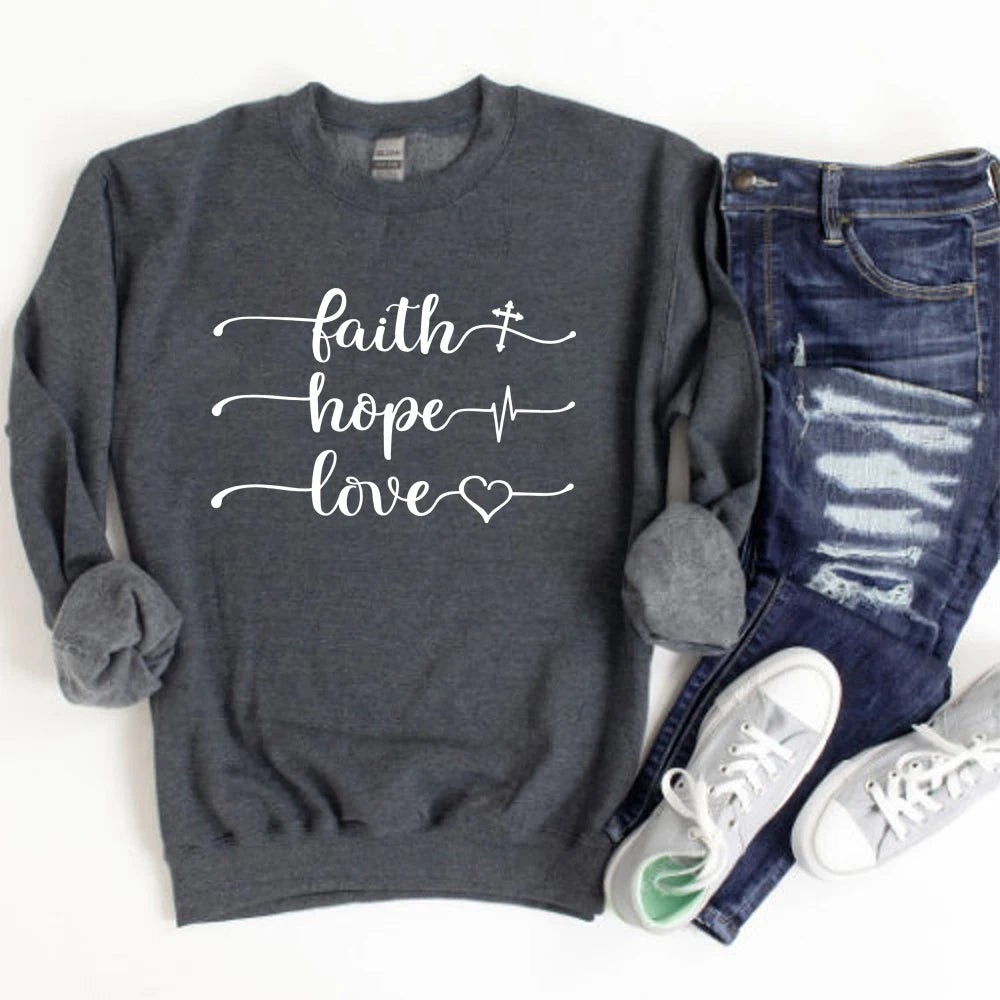 Faith Hope Love Sweatshirt Vertical Cross Religious Pullover Women Christian Bible Verse Crewneck Sweatshirts Funny Sayings Tops