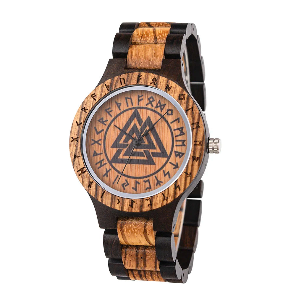 BOBO BIRD Watches for Man Viking Odin Rune Men Quartz Wristwatches Cultural Totem Dail With Wooden Strap Reloj De Hombre