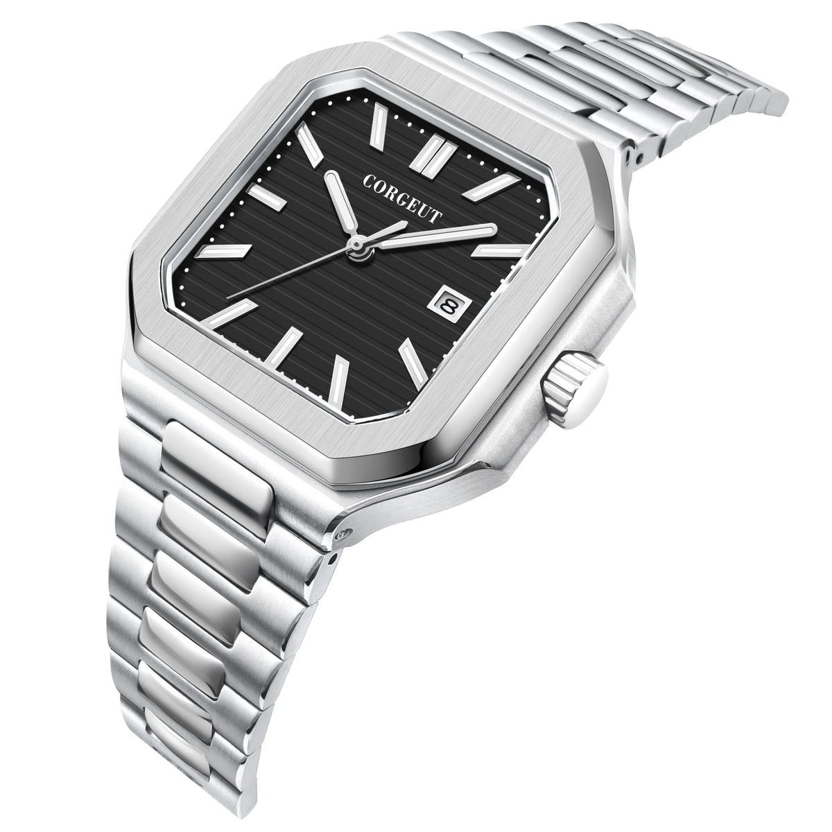 Customized Logo 44.5MM Mechanical Square Steel Case Aseptic Watch Automatic Movement NH35 Fashion Date Gift Men's Watch Corgeut