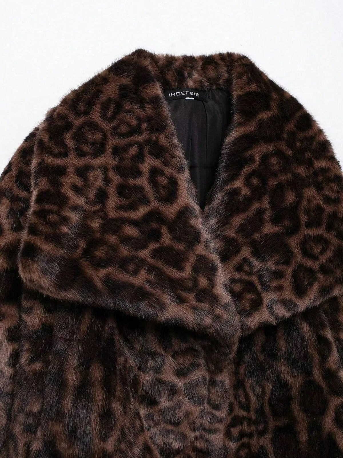Women Leopard Print Faux Fur Short Coat with Large Lapel Collar
