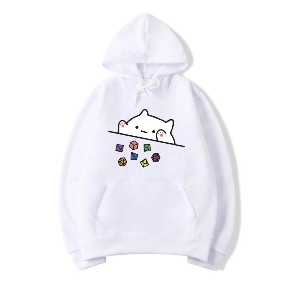 Cat Throwing Dice Hoodie Dungeon Master Tabletop RPG Gaming Hooded Sweatshrit Cute Cat Lover Pullover Retro DnD Unisex Hoodies