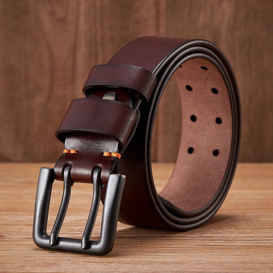 4.3cm Thick High Quality Cowskin Genuine Leather Belt for Men Luxury Designer Male Belt Double Pin Buckle Cowboy Jeans Strap