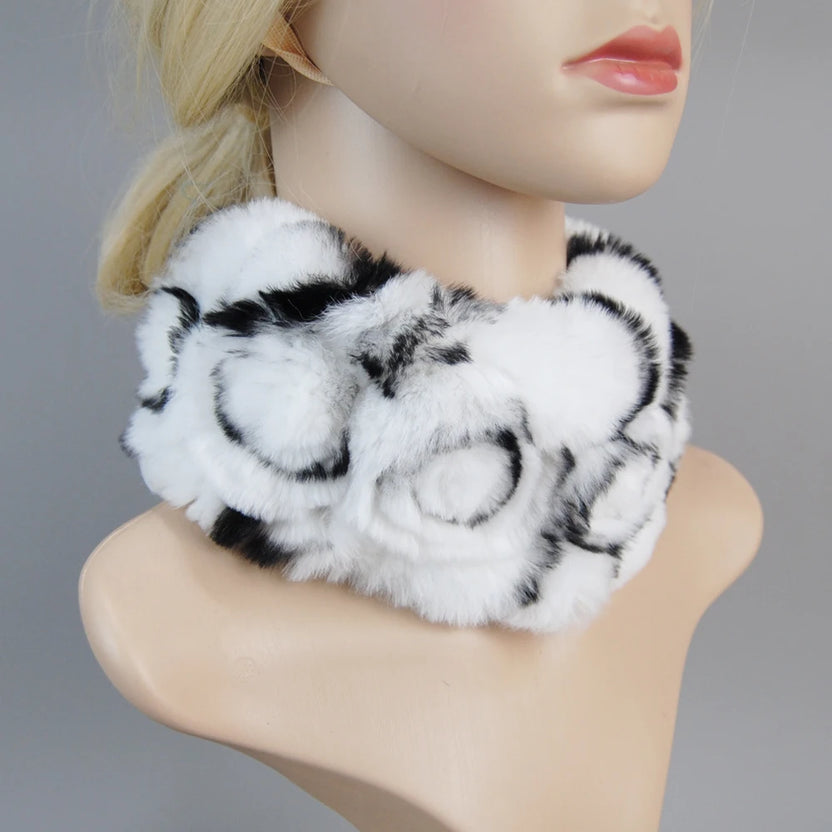 Damen Strick-Set aus echtem Rexkaninchenfell, Mütze und Schal, natürlicher warmer Rexkaninchenfell-Schal, Wintermütze für Damen, Set aus echtem Rexkaninchenfell