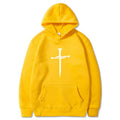 Men's Cross Graphic Hoodie - Black Casual Pullover Sweatshirt With Religious Symbol Print, Fashion Streetwear for Autumn/Winter