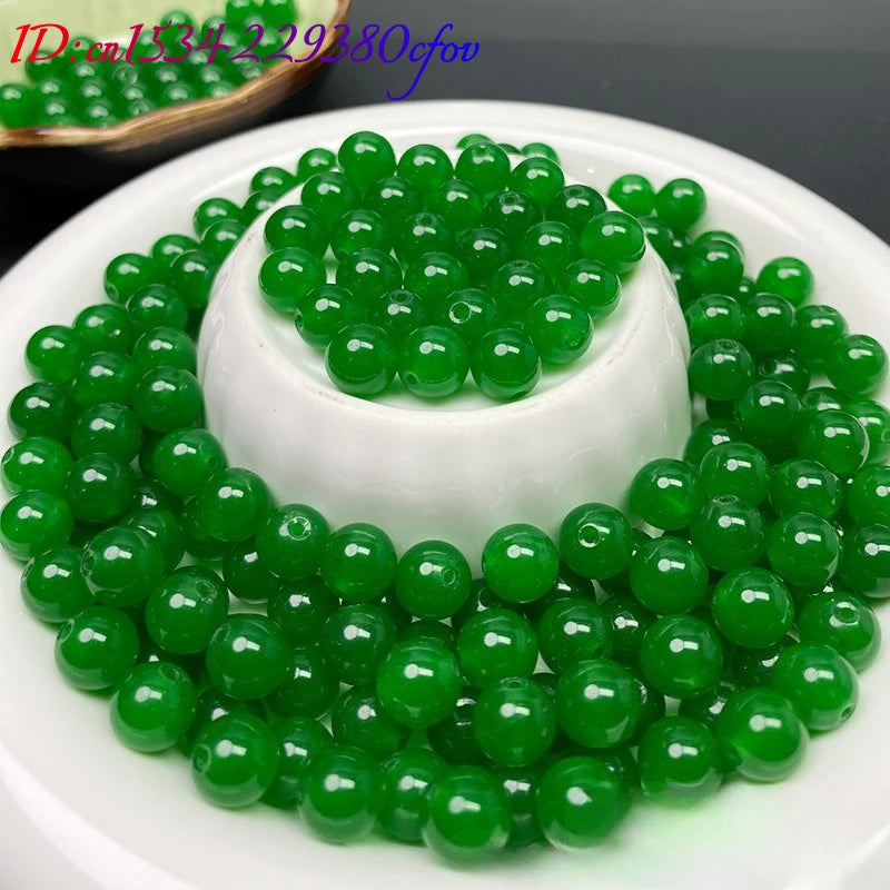 10pc Natural Jade Green Bead Bracelet DIY Bracelet Earrings Jewellery Accessories Hand-Carved Lucky Amulet Fashion Best Gift