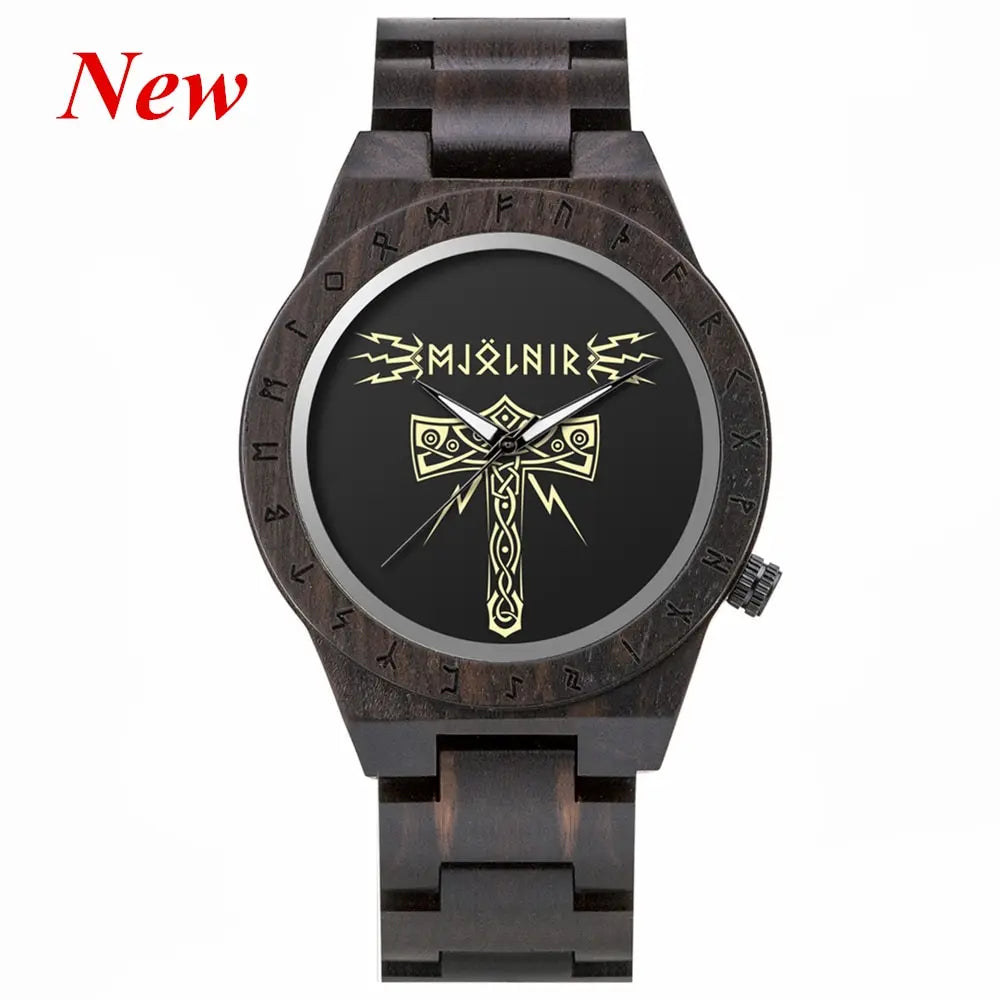 BOBO BIRD Watches for Man Viking Odin Rune Men Quartz Wristwatches Cultural Totem Dail With Wooden Strap Reloj De Hombre