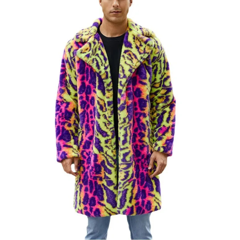 Chaqueta cárdigan de invierno con estampado de leopardo para hombre 2025, abrigo tipo parka cálido, prenda exterior gruesa de piel sintética, abrigo de felpa polar, sobretodo multicolor