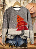 Women Round Neck Long Sleeve Sweatshirt Christmas Tree Patchwork Print Festive Holiday Casual Party Daily Wear Women's Clothes