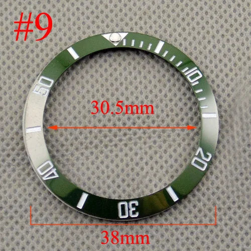Inserto de bisel de cerámica negro, azul, blanco y verde de 38 mm para reloj automático para hombre Submariner de 40 mm