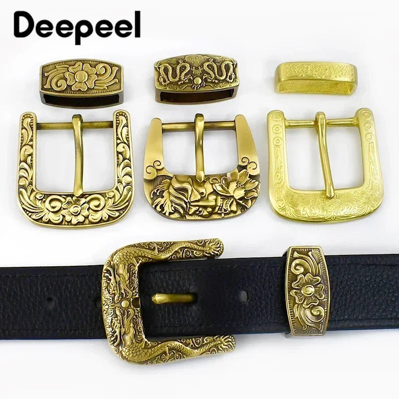 Deepeel Hebilla de cinturón de 40 mm de latón puro para hombre, hebilla de espiga de dragón vintage de cobre para accesorios de artesanía de cuero de 36-38 mm