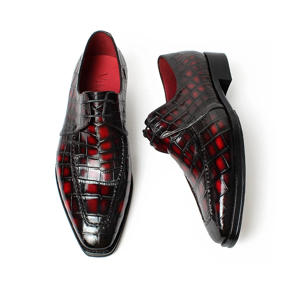 Zapatos de vestir para hombre de piel de cocodrilo, estilo Derby - Duraderos, cómodos, transpirables y elegantes
