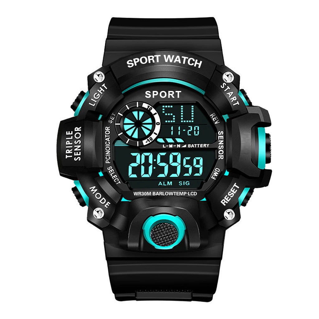 Reloj deportivo electrónico para hombre, esfera grande, multifuncional, resistente al agua, luminoso, con alarma, reloj militar para niño y hombre
