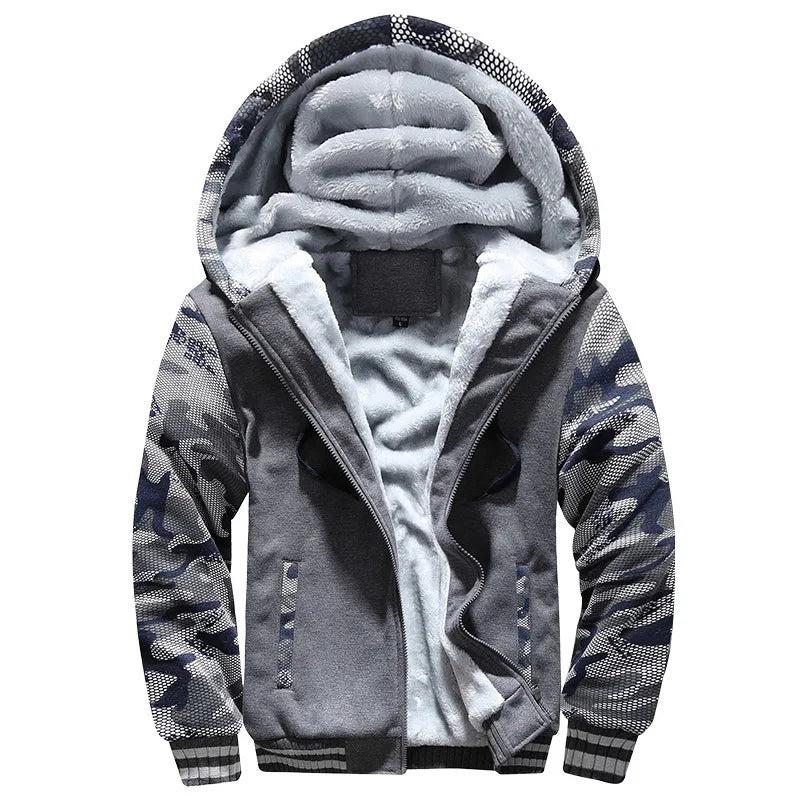 Chaquetas de invierno para hombre, chaqueta gruesa y cálida, ropa deportiva de marca, abrigo, pantalones, color sólido, forro polar, cremallera, con capucha, manga larga, ropa de abrigo masculina