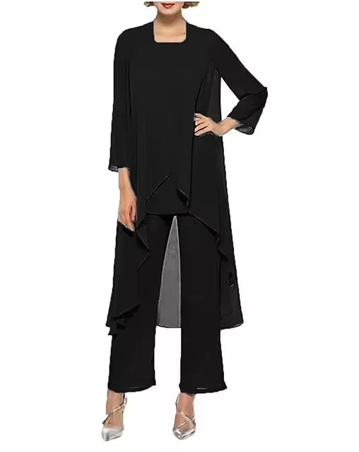 Womens 3-Pieces Set Mother of Bride Dress Party Dress Pant Suits Bussiness Elegant Formal Chiffon Plus Size for Formal Wedding