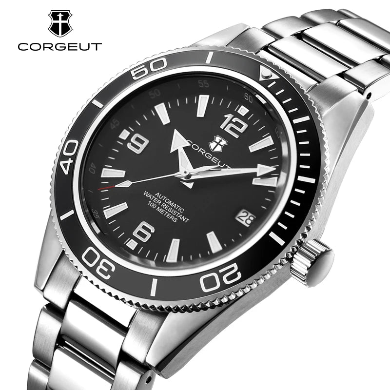 Gustom Logo Automatic Mechanical Men Watch 41mm NH35 Movement Sapphire Steel Strap Watch Waterproof Luminous 90 Ring Corgeut
