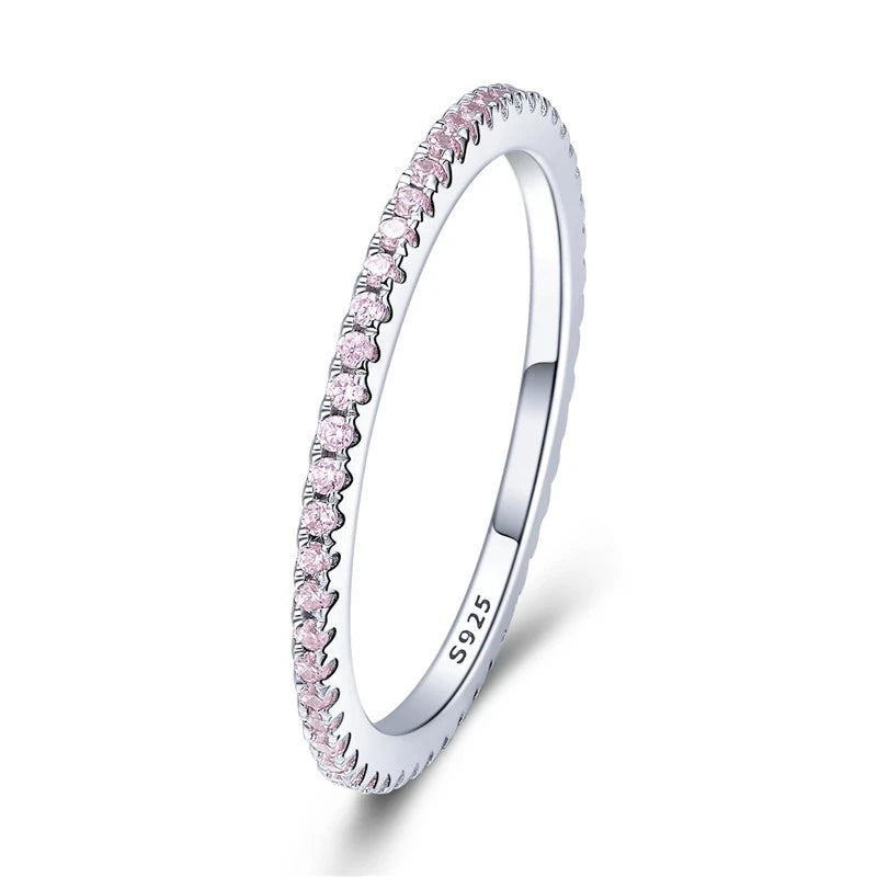 BAMOER 925 Sterling Silver Full Zircons Band Ring Rainbow CZ Geometric Stackable Circle Rings for Women Wedding Jewelry Gift