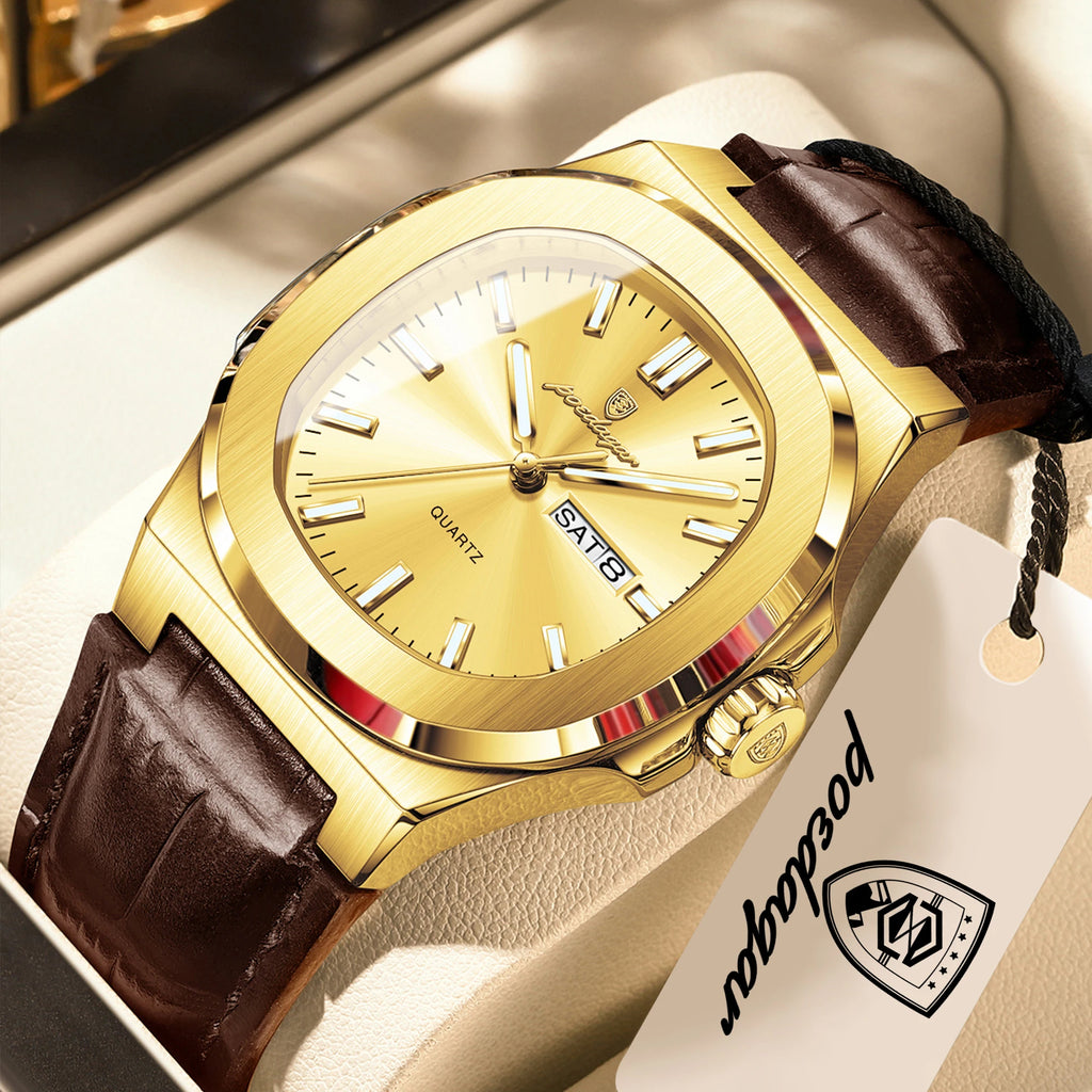 POEDAGAR Men's Fashion Leather Strap Waterproof Wristwatch
