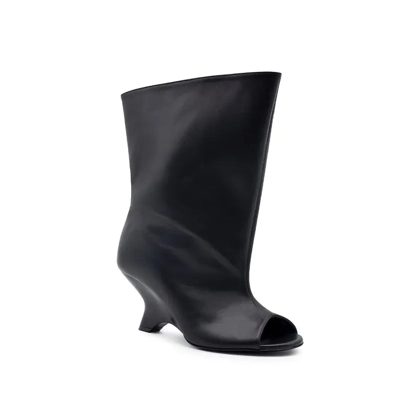 Damskie kozaki 2026 z odkrytymi palcami, na grubym wysokim obcasie, do kolan, typu "cool boots", z ukośnym obcasem, modowe, w dużych rozmiarach, wiosenno-letnie.