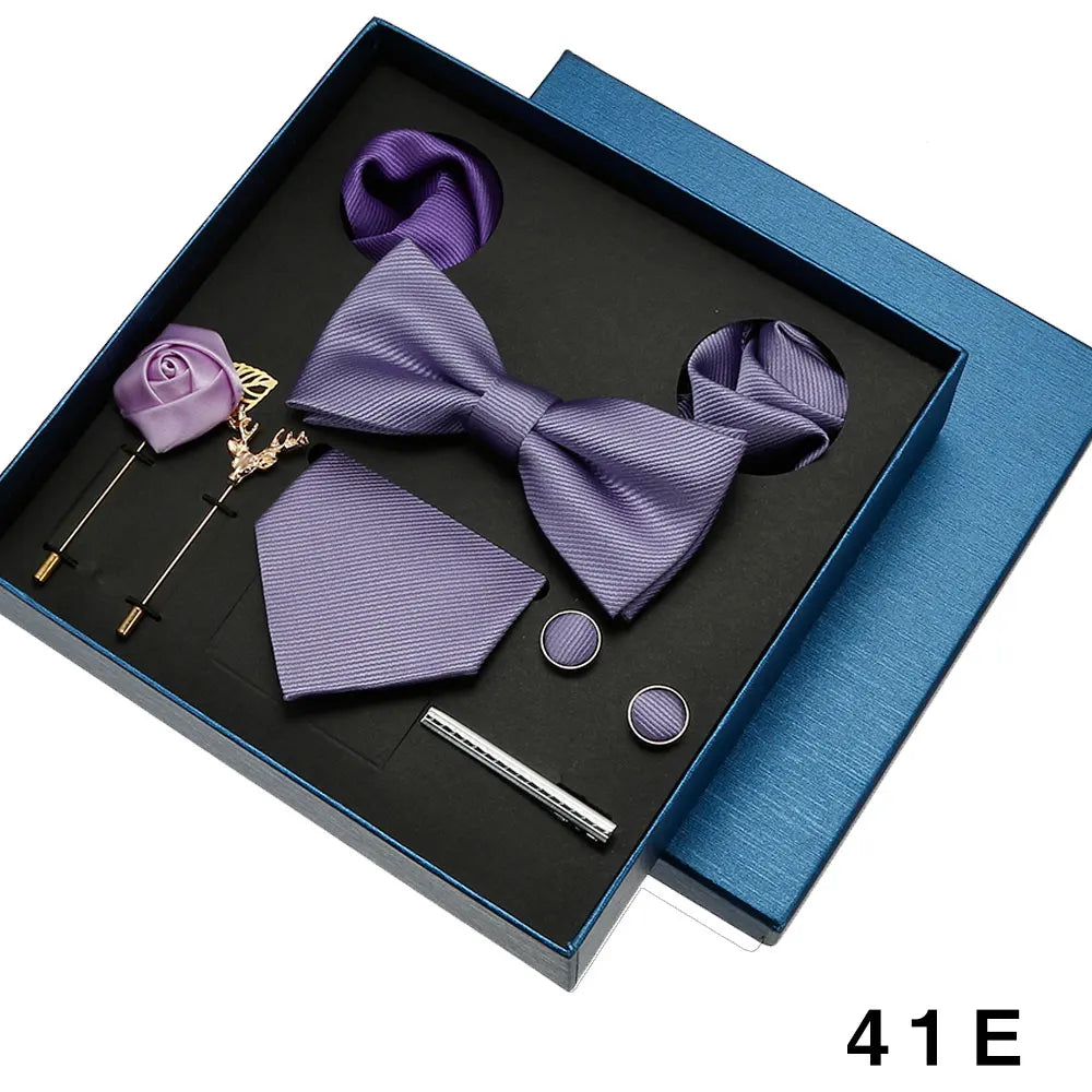 Men Tie Silk Necktie Man Bowtie Hanky Brooches Cufflinks and Tie Clip for Men Accessories Red Burgundy Wedding Tie Gifts Set