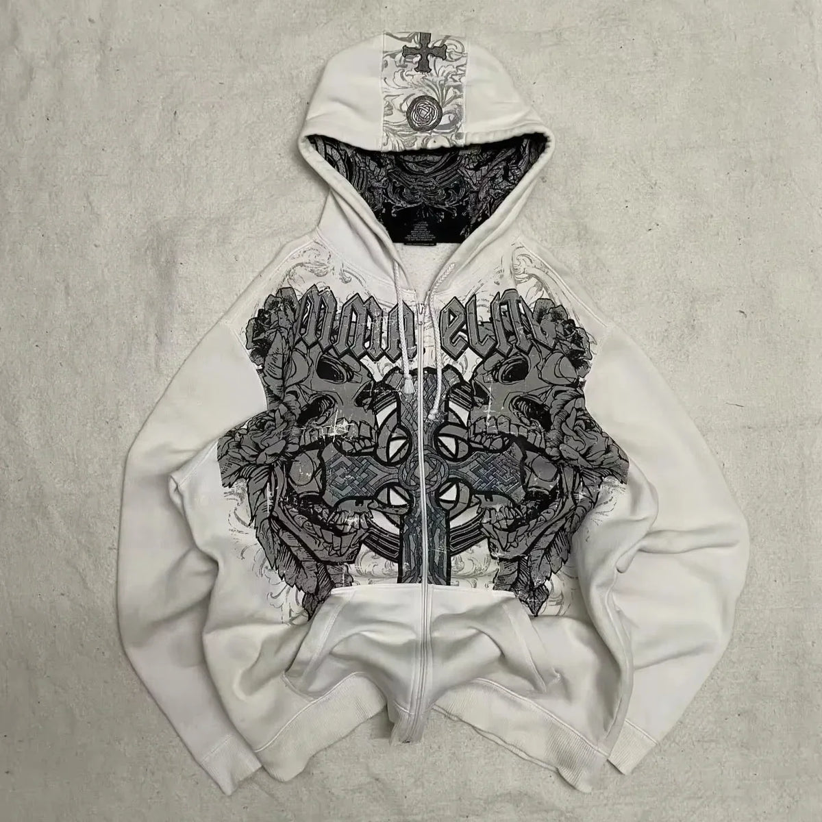 Korean Fashion Simple Gray Double Sided Oversized Zipper Hoodie Women Y2K New Harajuku Gothic Casual Joker Couple Sweatshirt